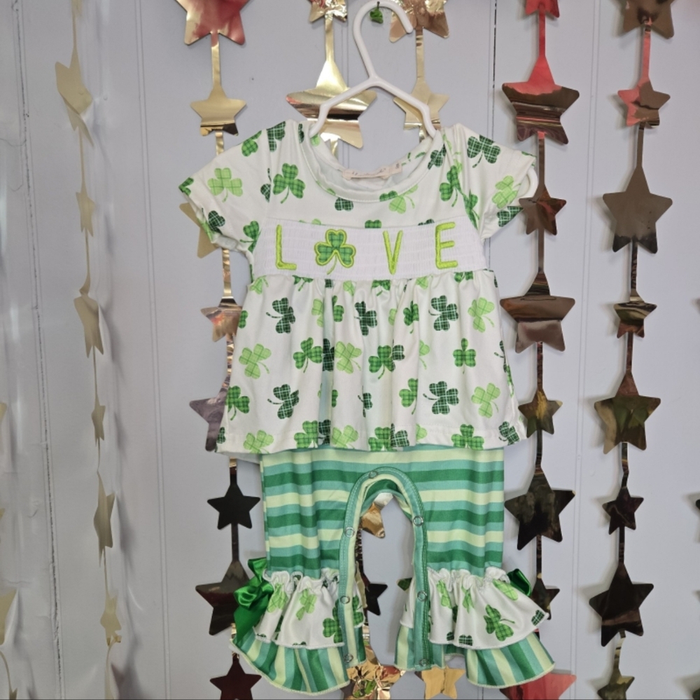 Baby BOUTIQUE St. Patricks Day Romper 0-3 mon. Smocked